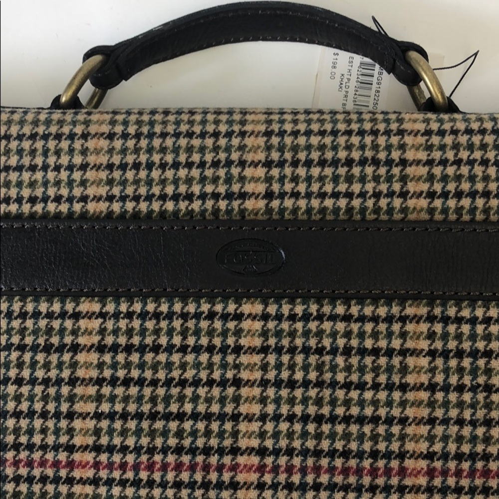 Fossil Plaid Brifcase Khaki Loptop Case New - Picture 5 of 8